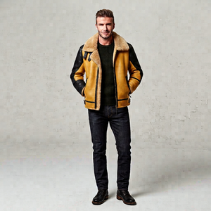 Veste en peau de mouton pour homme, hiver, décontractée, col en fourrure, vêtement d'extérieur chaud, fermeture éclair sur le devant, tailles personnalisées, étiquette privée - Product Image 1