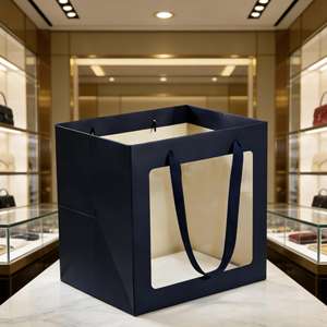 Bolsas de Regalo de Papel Negro Impresas Personalizadas con Ventanas Transparentes, Diseñadas para Regalos de Cumpleaños y Empaque de Ramos - Product Image 6