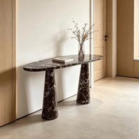 Console d'entrée en marbre au design moderne et luxueux, table d'appoint en travertin naturel, meubles de salon pour villa et hôtel