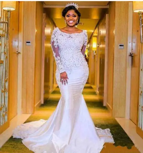 שמלת הילדה בתולת הים נייגרנית שמלת כלה שרוכים שרוולים ארוכים אפריקאי נערה שחורה שמלות כלה בתוספת גודל שמלת כלה חתונה - Product Image 2