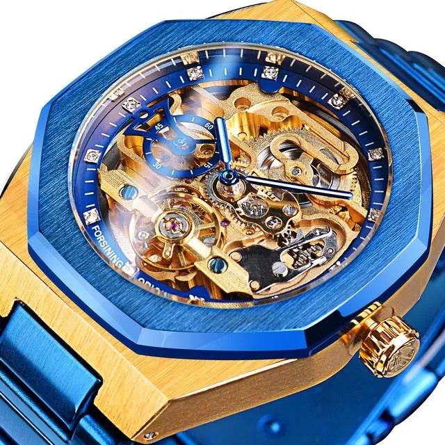 Forsining GMT1211 Top Brand Luxury Mechanical Watches Stainless Steel Hollow Out Manual Automatic Watches for Men