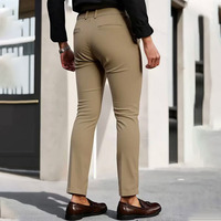Celana Panjang Pria Slim Fit Model Crop dengan Jahitan Depan, Bahan Stretch, Kasual Bisnis, Panjang Semata Kaki, Warna Solid, Grosir, Logo Custom