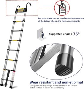 Échelle télescopique moderne en <span class=keywords><strong>aluminium</strong></span> à hauteur réglable de 2,3 m, échelle d'escalade à une seule face - Product Image 3