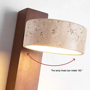 Wabi Sabi <span class=keywords><strong>travertine</strong></span> LED cạnh giường ngủ Đèn tường Nordic vàng đá trang trí sconce cho phòng ngủ căn hộ khách sạn; dễ dàng lõm - Product Image 5