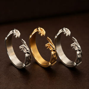 Creazione di gioielli religiosi cristiani di Adam anello impermeabile per raggiungere Michelangelo anello mani oro mano di dio uomini - Product Image 3