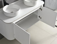 Meuble-lavabo flottant moderne de 800 mm blanc cannelé avec double vasque, armoire de salle de bain minimaliste pour usage en ferme ou entrepôt