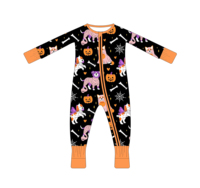 Combinaison en bambou pour bébé en gros, pyjama zippé d'Halloween, combinaison de nuit hypoallergénique pour tout-petits
