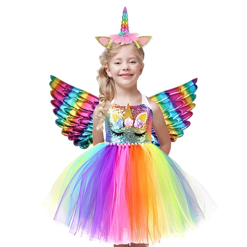 2023 Unicorn Halloween Costume Dress for Girls - Tutu with Chic Horn Design,  Available in 4 Colors, Sizes S-2XL