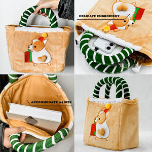 Sac à main en peluche personnalisé, motif chien Corgi mignon, grande capacité, sac en peluche de personnage de dessin animé, breloque pour l'extérieur - Product Image 6