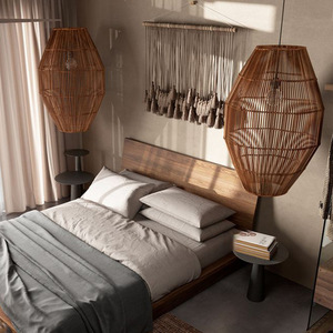 Lampe suspendue en rotin de style Wabi Sabi, ovale, lumière LED E27, couleur chocolat, pour chambre à coucher, salon, salon de thé - Product Image 4