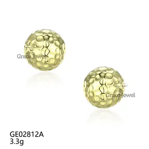 Grace Jewelry Golf Ball Hammered Design Tiny Solid Gold Plated 925 Sterling Silver Small Stud Earrings