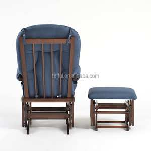 Fauteuil à bascule et à glissière écologique en bois massif avec coussin bleu-gris rembourré, idéal pour l'allaitement, pour salon et chambre à coucher (OEM) - Product Image 4