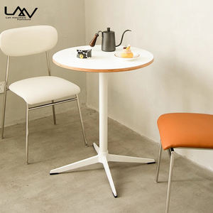 Estilo moderno Hotel <span class=keywords><strong>Restaurante</strong></span> Mesa pequeña redonda Bistro Café Marco de metal Mesa de comedor superior de madera Muebles - Product Image 5