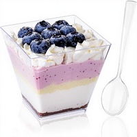 YOUBET Plastic Dessertbekertjes 8oz Transparante Vierkante Bekertjes Mini Amusebeker Proeflepeltjes Pudding Fruit Yoghurt Parfait