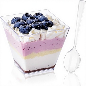 YOUBET Plastic Dessert Cups 8oz Clear Square Cups Mini Appetizer Cup Tasting Spoons <strong>Pudding</strong> Fruit Yogurt <strong>Parfait</strong> - Product Image 1