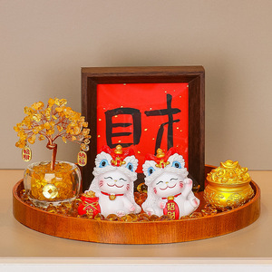 Chinese Style Lion Dance Decor <b>Set</b> Resin <b>Crystal</b> Money Tree Round Tray For Chinese New Year Home Decoration Gift - Product Image 2