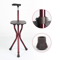 N09YWR- # I1 #    Canne de marche pliable réglable à trois pieds avec siège lumineux pour la randonnée en extérieur et les personnes âgées