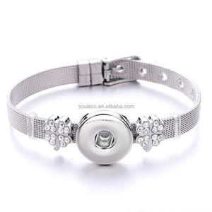 18mm 바닥 스냅 팔찌 수제 조정 가능한 금속 라인 석 스페이서 페르시 DIY 스냅 버튼 스테인레스 스틸 팔찌 - Product Image 3