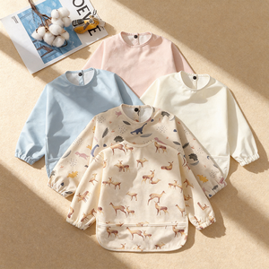 Logo Customized Print Waterproof Pu Kids Aprons Smocked Long Sleeve Baby Products <b>Training</b> <b>Bib</b> Apron - Product Image 1