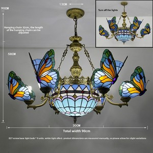 Lampadario a Farfalla Stile <span class=keywords><strong>Tiffany</strong></span> Europeo in Lega Dorata con LED per Camera da Letto, Sala da Pranzo, Bar, Caffè, KTV e Club - Product Image 2