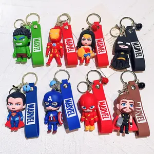 14 types of PVC kids super power captain toy spider-man key ring chain 3d cartoon spiderman keychain