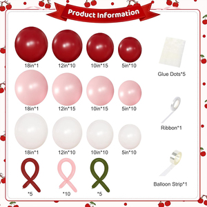 Kit Arco di Palloncini in Lattice Rosso e Rosa con Anello Floreale Bianco Perla, Decorazione per Feste di <span class=keywords><strong>Compleanno</strong></span> e Bambini a Tema Ciliegia - Product Image 4