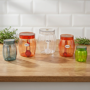 Bocaux de rangement cosmétiques en plastique Nduro avec couvercle à vis rond 0,5L 1L 1,5L 2L 2,5L – Lot domestique sérigraphié - Product Image 3