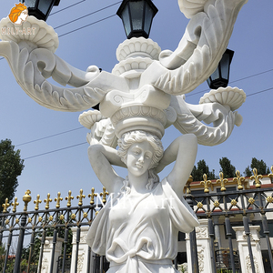Sculpté à la main grandeur nature paire <span class=keywords><strong>marbre</strong></span> naturel pierre <span class=keywords><strong>colonne</strong></span> femme statue <span class=keywords><strong>lampe</strong></span> - Product Image 3