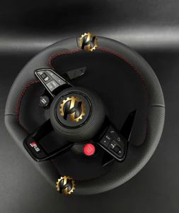 Volant sport HZ avec bouton de démarrage <span class=keywords><strong>S</strong></span>-<span class=keywords><strong>Line</strong></span>, demi-<span class=keywords><strong>coupe</strong></span> en fibre de carbone, palettes LED couleur personnalisée pour <span class=keywords><strong>Audi</strong></span> TT R8 <span class=keywords><strong>A4</strong></span> A5 B8 B9 S4 - Product Image 5