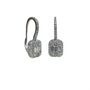 Pendientes de Plata de Ley 925 con Baño de Rodio y Diamantes Naturales Tallados, Diseño Halo, Tipo Huggie, 1.57 Ct, Joyería Moderna para Bodas y Fiestas - Product Image 1