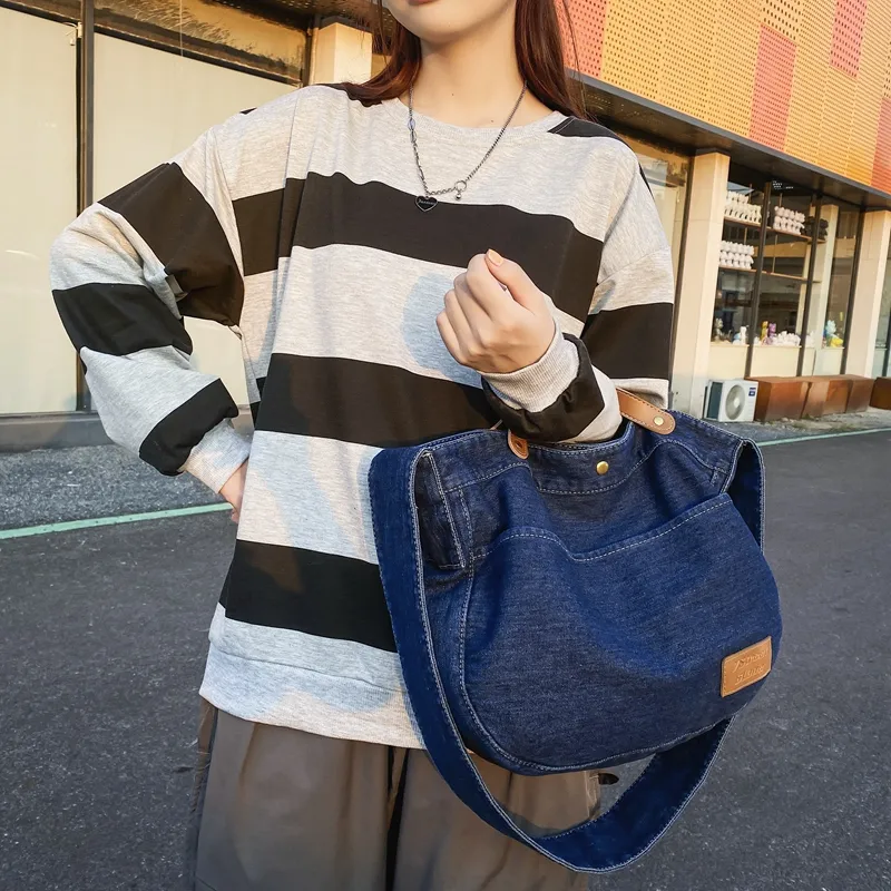Tas selempang Denim wanita, dompet biru, tas tangan bahu untuk wanita, Label pribadi 2023