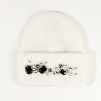 Bonnet en fourrure de lapin angora VISROVER brodé 3D pour femme, tricoté, orné de strass, motif à pois, idéal pour la plage et les affaires