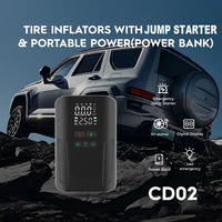 Démarreur de voiture portable 14,8 V, gonfleur de pneus, compresseur d'air, pompe à air, lumière d'urgence, moniteur de pression des pneus, affichage LED en plastique