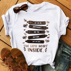 Venta al por mayor de dibujos animados planos impresos camiseta de dama africana, camiseta de niña negra africana para el mes de <span class=keywords><strong>la</strong></span> <span class=keywords><strong>historia</strong></span> de <span class=keywords><strong>la</strong></span> mujer con diseño de melanina - Product Image 2