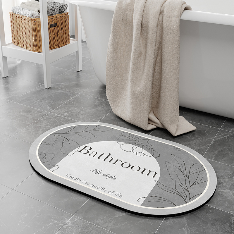 แผ่นรองพื้นห้องน้ำไดอะตอมเมเชียส - กลิ่นหอม ทรงรี สีเทา