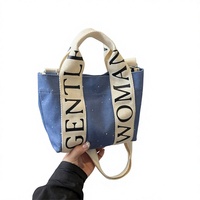 Bolso Tote Casual para Mujer, Mini, de Lona, con Diseño de Letras, Colores Contrastantes, Cierre Magnético