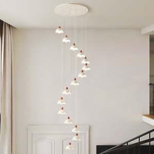 Minimalist Chandelier With Creamy Design Multi Head <b>Led</b> Lights For Mid Rise Duplex Villa Living Room - Product Image 5