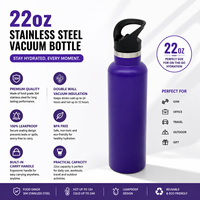 Gourde anti-fuite violette 22oz en acier inoxydable de qualité alimentaire avec paille et bec verseur
