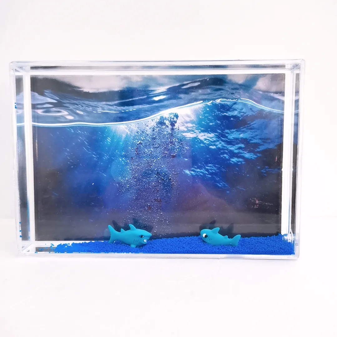 New Product Ideas 2021 4*6inch Aquarium Ocean Cute Shark Souvenir Gift Ornament Picture Glitter Water Frame