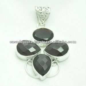 Pendentif en pierre précieuse Onyx noir Pendentif en argent sterling 925 Pendentif à la mode à la mode pour cadeau, fête et mariage pour femme - Product Image 2