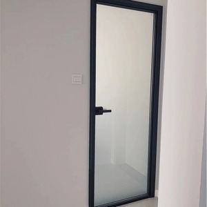 Diseño personalizado de puerta de cristal de baño, vidrio de arena de aceite gris templado resistente al agua con marco de aleación de aluminio para hotel de lujo - Product Image 1