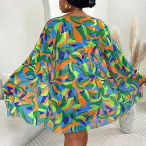 Two Colors Print Plus Size Swimwear Women 3Pieces Swimsuit Boyleg Short Bikini and <strong>Kimono</strong> Set Cover Ups L-4XL - Product Image 6