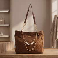 Sac à bandoulière élégant à grande capacité avec imprimé animal léopard, fermeture éclair en polyester et chaîne simple
