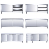 Table de travail professionnelle en acier inoxydable avec portes coulissantes double face, armoire de préparation de cuisine commerciale en îlot