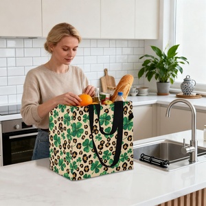 Bolsa de Compras Reutilizable con Diseño de Leopardo, Bolsa de Mano con Estampado Personalizado de Hojas de Trébol, Bolsa de Compras Plegable Grande de Lona - Product Image 5