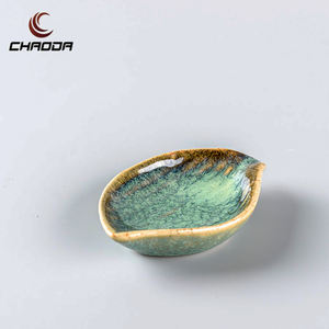 CHAODA Plats à tremper en céramique écologiques en forme <span class=keywords><strong>de</strong></span> <span class=keywords><strong>feuille</strong></span> verte Soucoupe en porcelaine Sauce à sushi Plats à tremper - Product Image 6