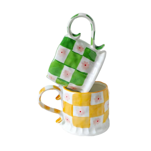 Tazas de cerámica a cuadros con bloques de color personalizados, tazas de cena para decoración del hogar para uso de té y leche - Product Image 1