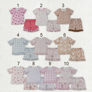 Conjuntos de Ropa de Pijama Cortos con Lazos y Flores Coloridas para Hermanas Bebés - Product Image 1