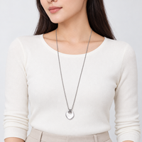 Collier pendentif en acier inoxydable, couleur argent, forme de cœur, chaîne minimaliste, 750 mm + 50 mm réglable, bijoux unisexes