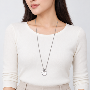 Collier pendentif en acier inoxydable, couleur argent, forme de cœur, chaîne minimaliste, 750 mm + 50 mm réglable, bijoux unisexes - Product Image 5